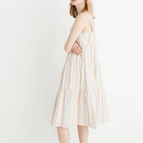 MADEWELL Button-Back Tiered Textural Rainbow Stripe Sun Summer Casual Dress - Picture 2 of 9